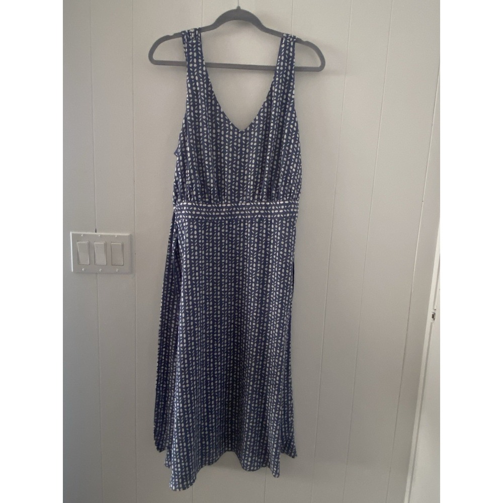 Dip Blue & White Abstract Dot Print‎ Midi Dress V-Neck Tie Back Women's Size 10